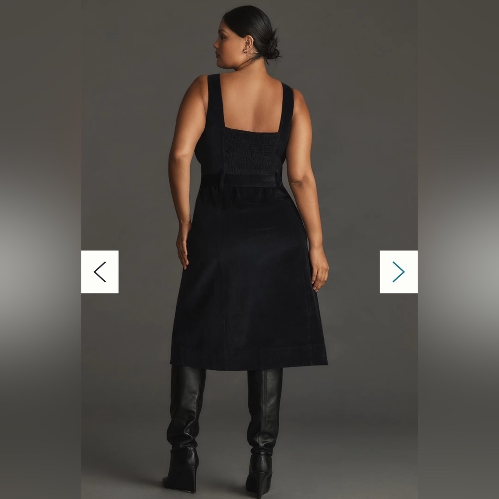 Maeve Anthropologie Corduroy Navy Blue Slim Pinafore Midi Dress size 16 W Preppy - Picture 3 of 15